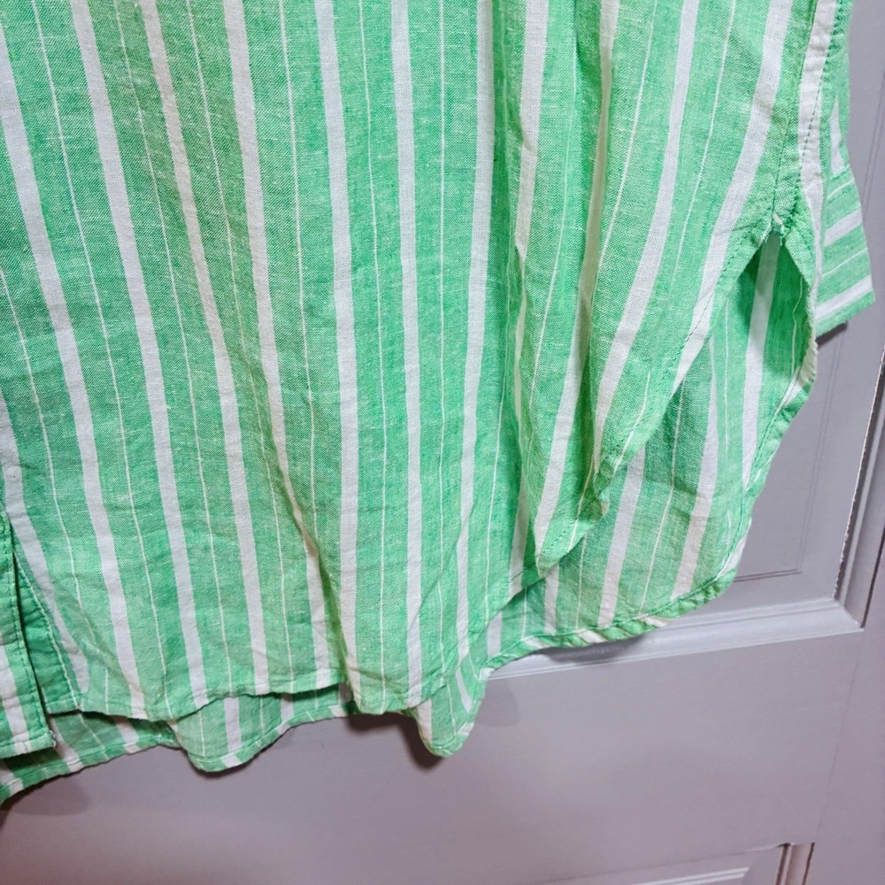 Aerie Pool-To-Party Women Shirt Size XL Linen Blend Green Stripe Oversized - Picture 7 of 13